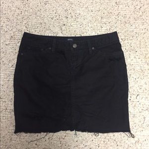 Black distressed denim skirt, jean skirt